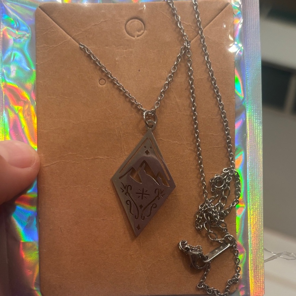 Silver Mountain Scene Pendant Necklace